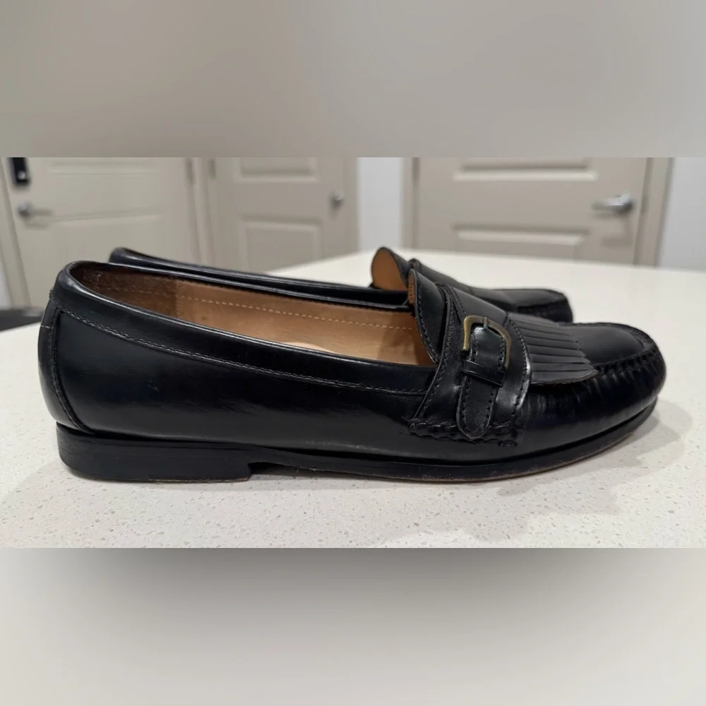 Cole Haan City Black Leather Kiltie Monk Strap Loafers - Size 10
